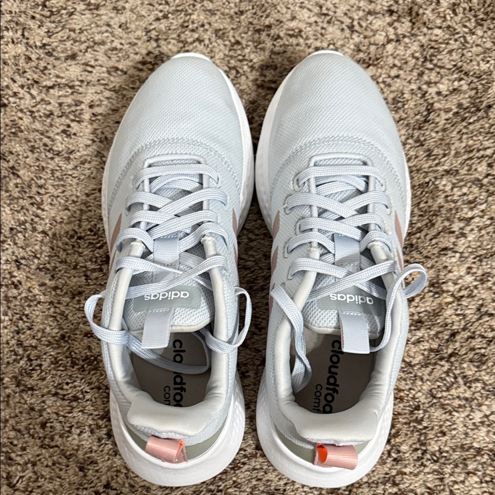 Adidas Light Gray and Coral Running Shoes